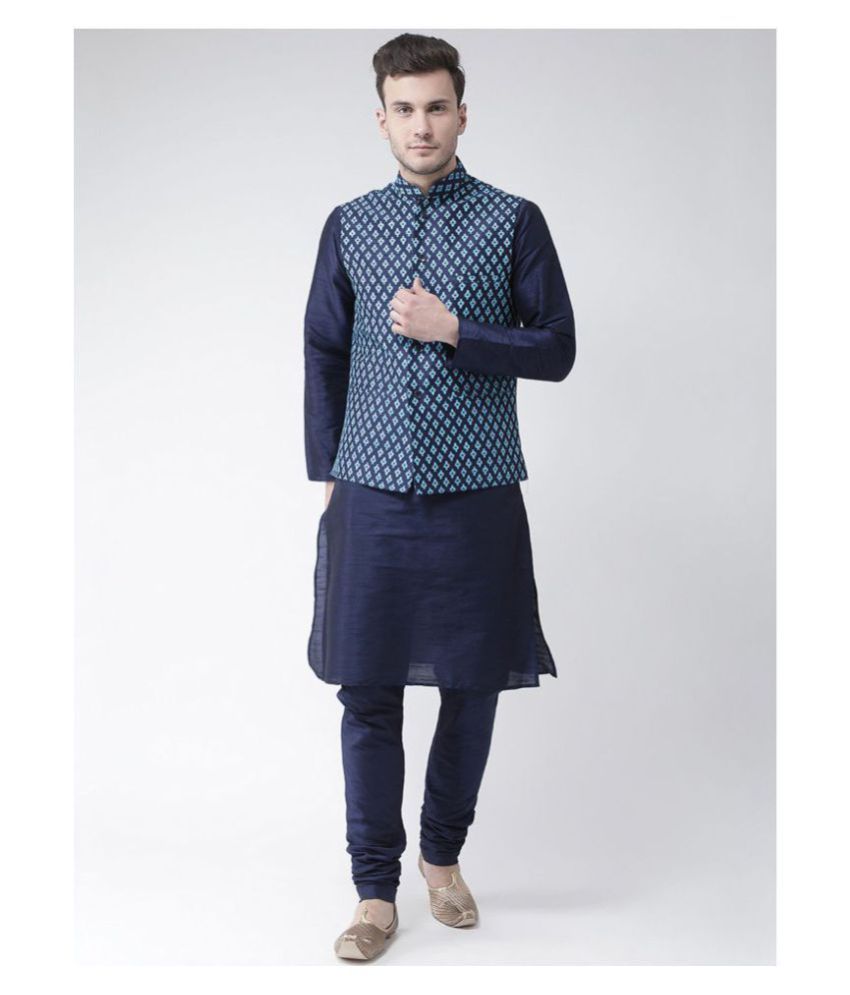     			Deyann Blue Silk Kurta Pyjama Set