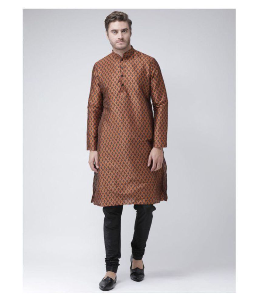     			Deyann Brown Silk Blend Kurta Pyjama Set