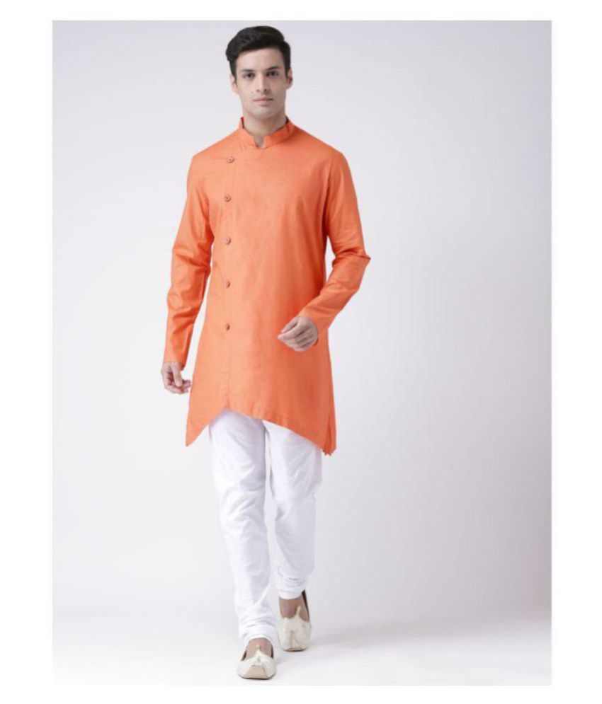     			Deyann Orange Linen Kurta Pyjama Set