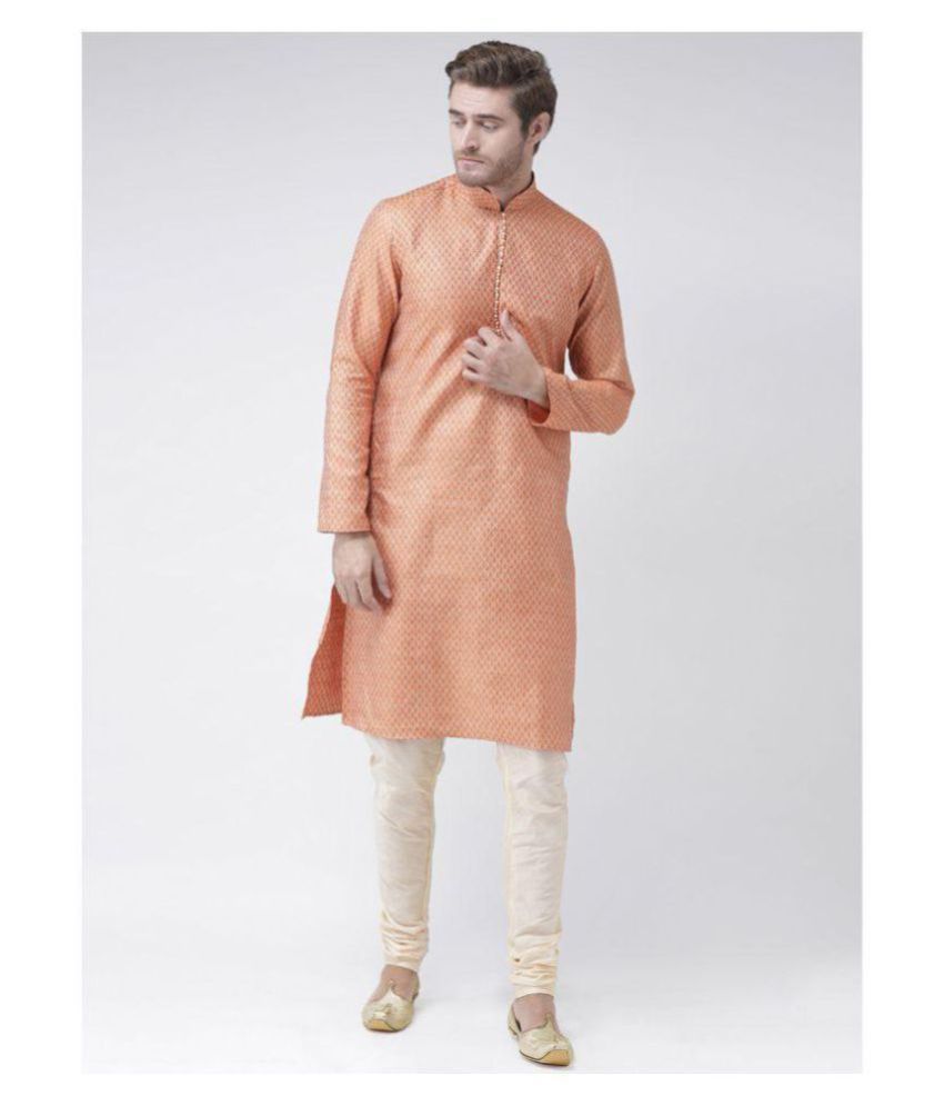     			Deyann Orange Silk Blend Kurta Pyjama Set