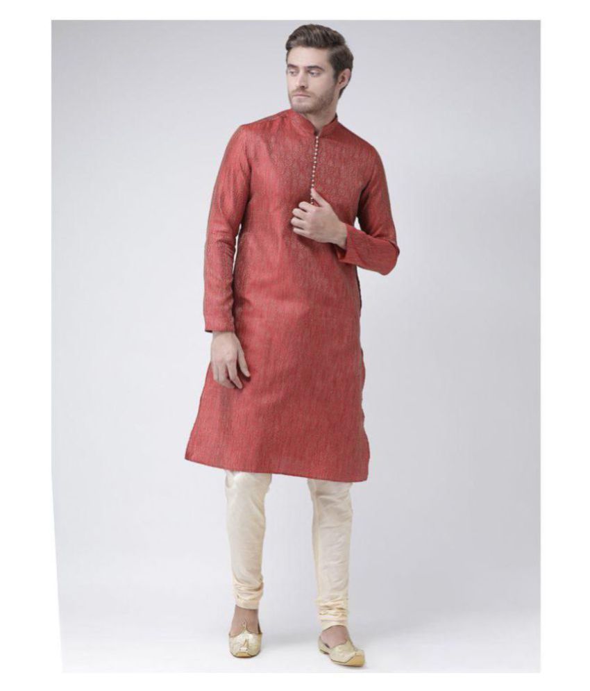     			Deyann Red Silk Blend Kurta Pyjama Set