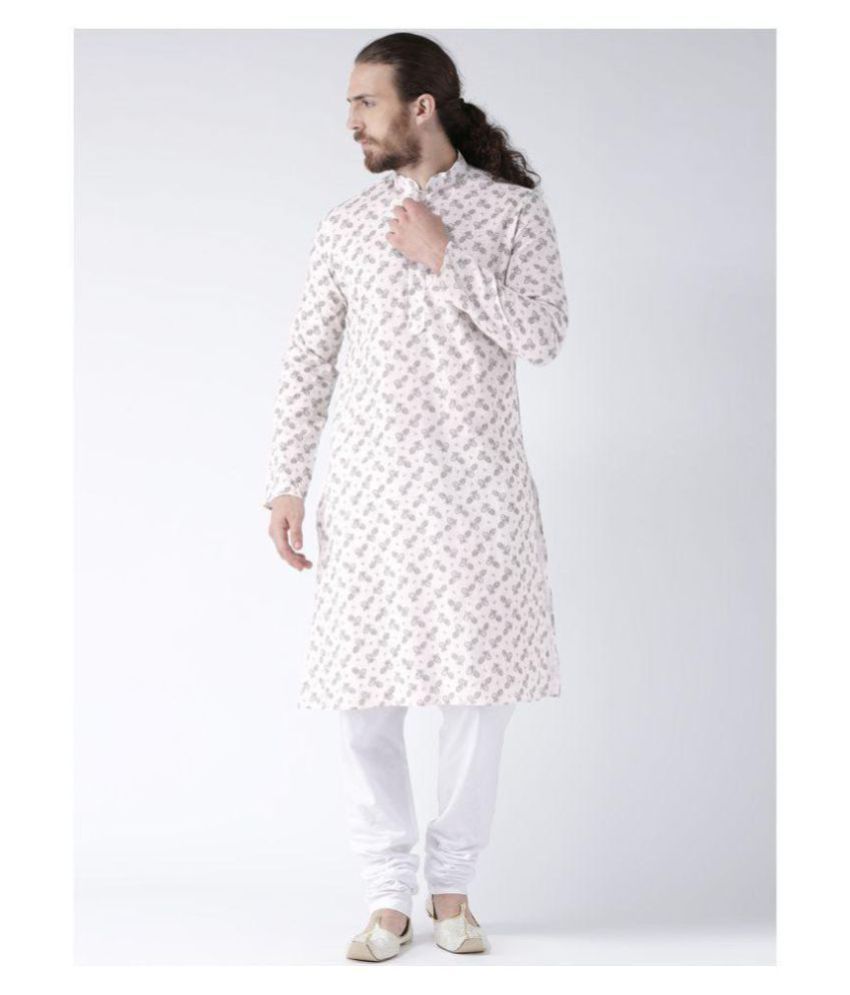     			Deyann White Linen Kurta Pyjama Set