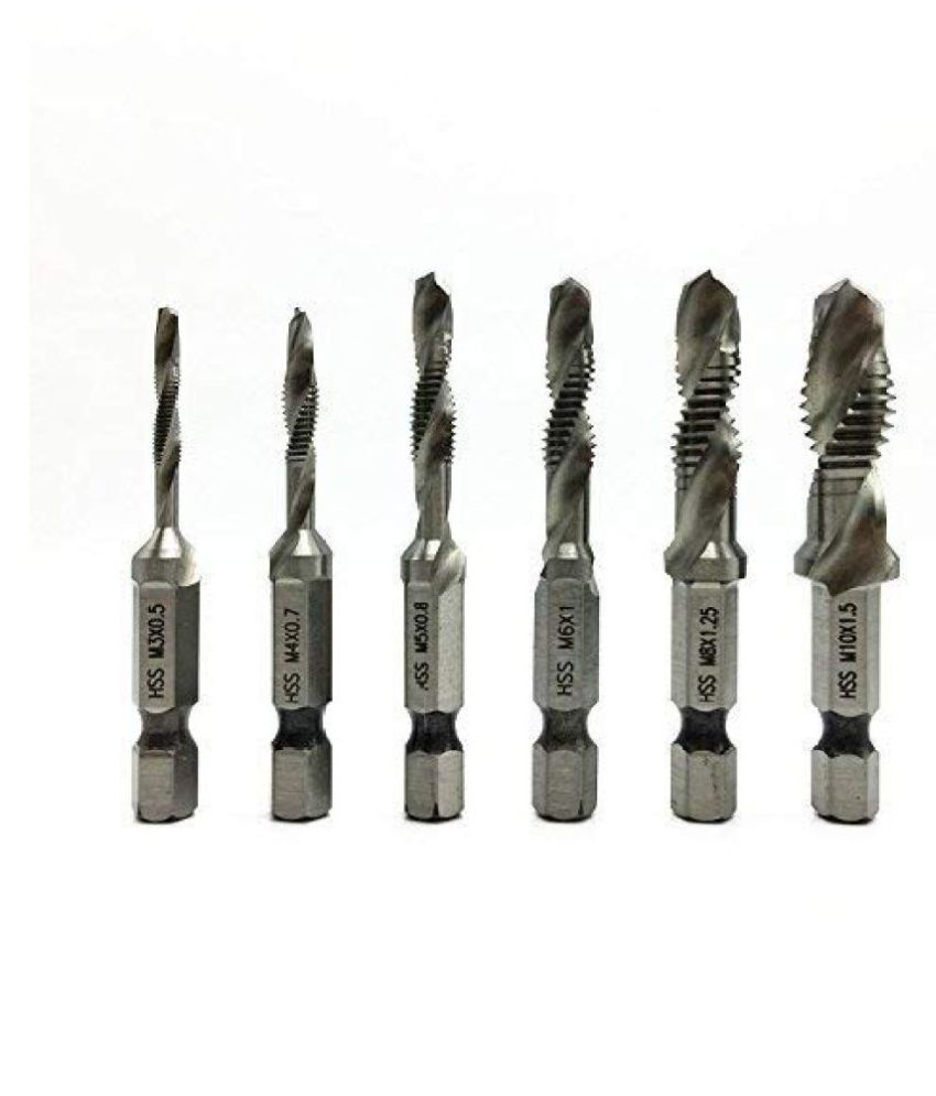 Set of 6 DaMohony 1/4 Hex Shank HSS Composite Tap Drill Bit Screw Spiral Drill Tapper Drill Bits 