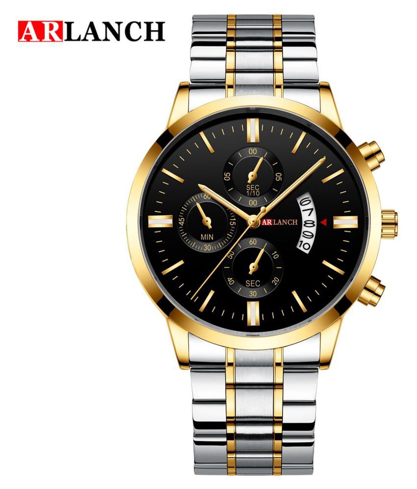 ARLANCH 1 Pc Black Dial & Gold and Silver Stainless Metal Strap ...