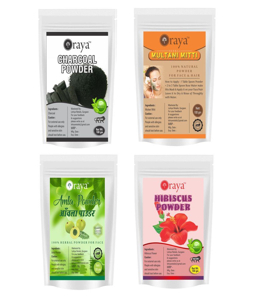     			ORAYA Charcoal Powder & Multani Mitti & Amla & Hibiscus Powder Face Pack 400 gm Pack of 4