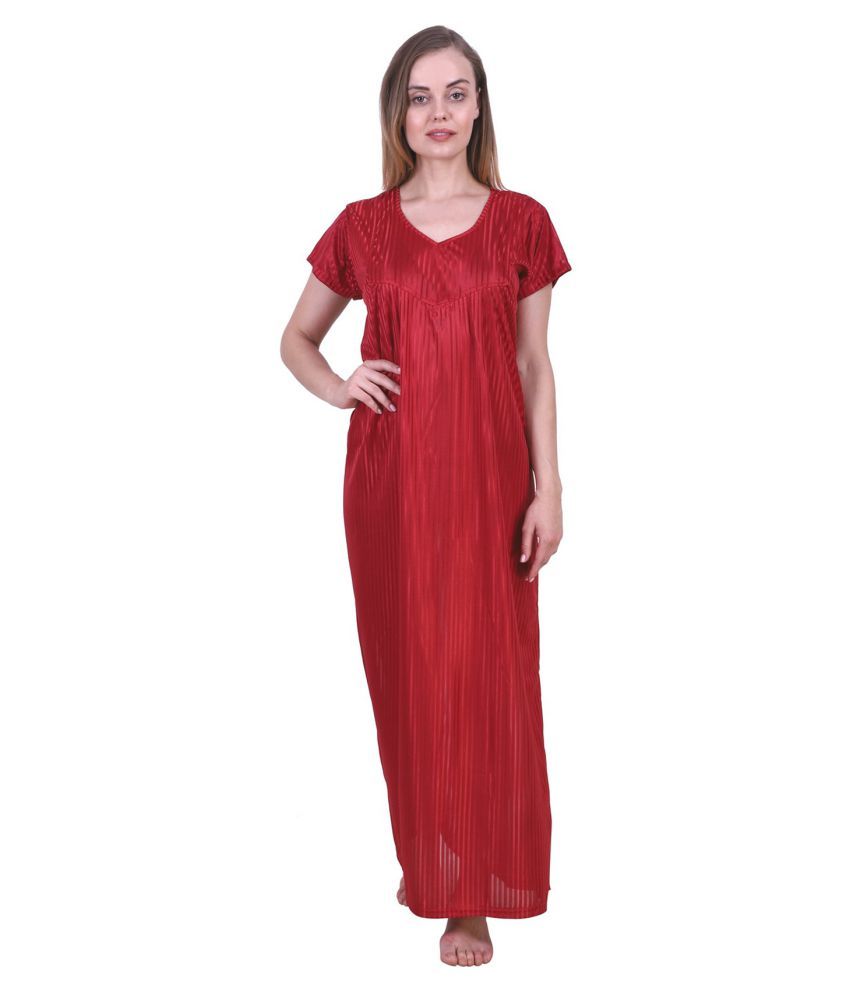     			Fasense Satin Night Dress - Maroon