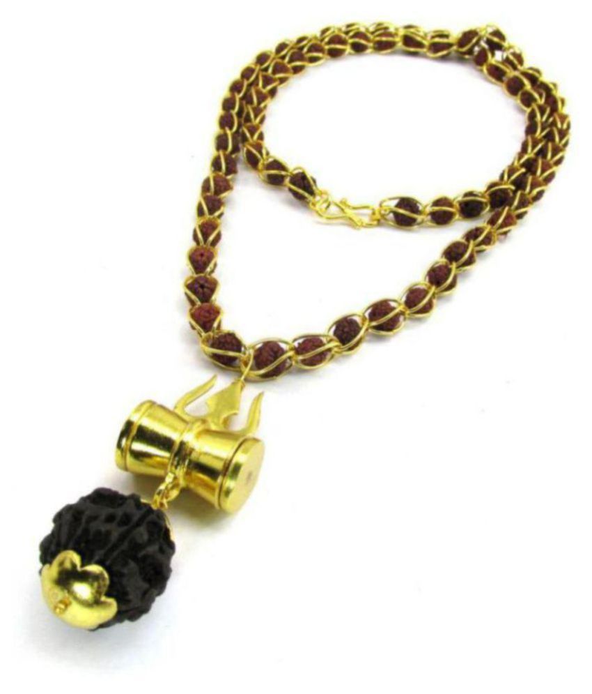     			Shiv ShakMTV ti Kavach 5 Mukhi Rudraksha Mala With Shiv Trishul & Damru Brass Necklace Brass Brass Pendant Set