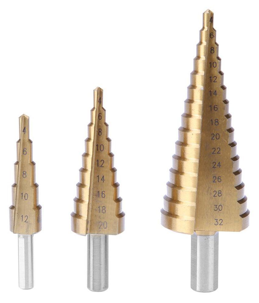     			3pcs 4-12/20/32mm Titanium Step Cone Hole Drill Bit Reamer Triangle Shank