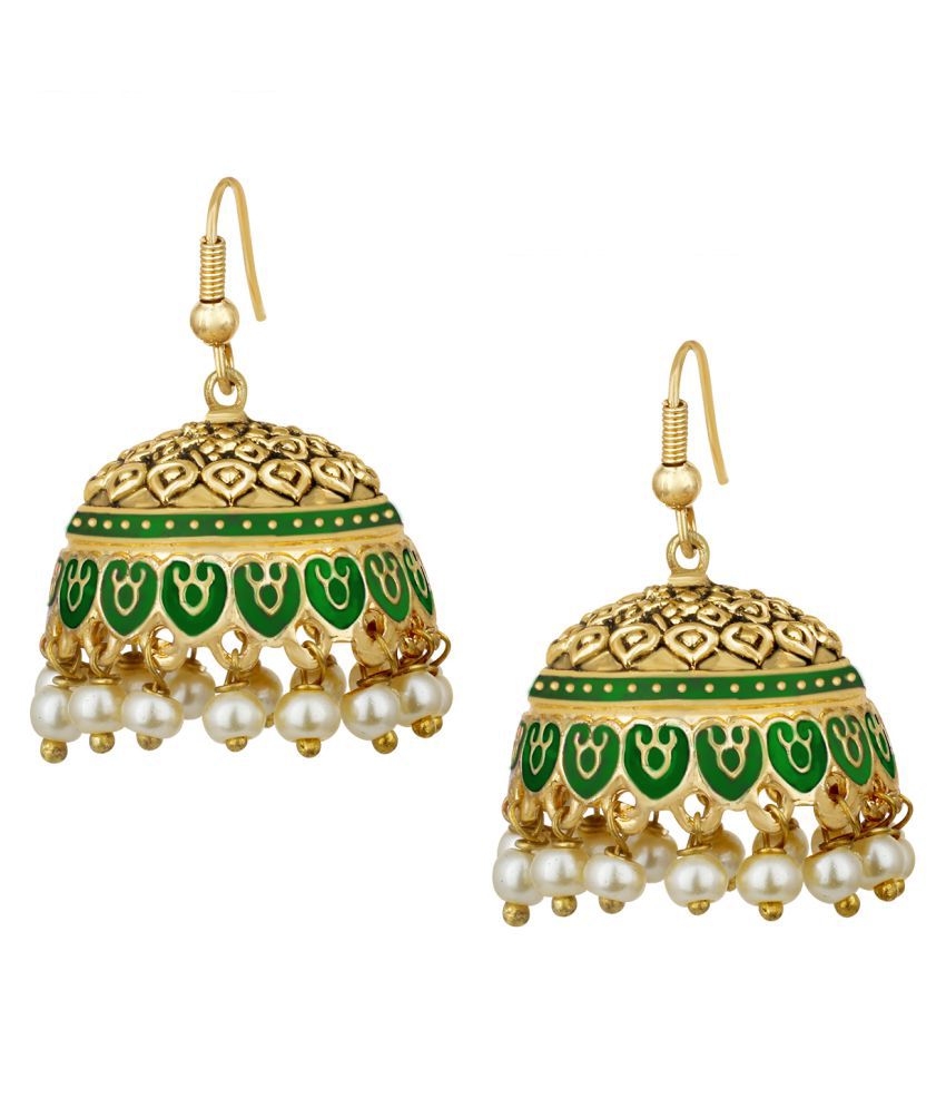     			Spargz Meenakari Gold Plated Beaded Festive Wear Jhumki Hook Earring For Women