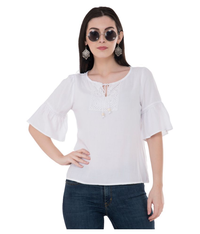     			SAAKAA - Off White Rayon Women's Regular Top ( Pack of 1 )