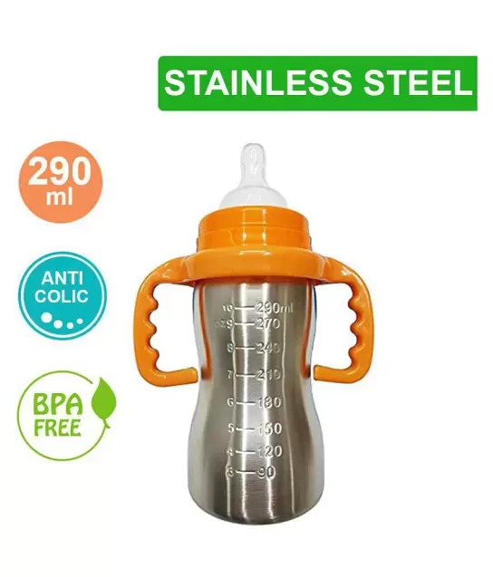 Stainless Steel Baby Feeding Bottle with Internal ML Marking, Silicon Grip  240ml