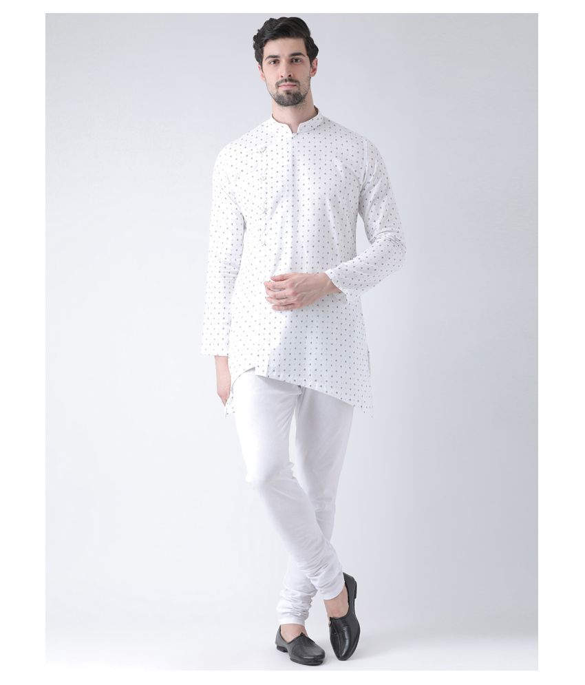     			Deyann White Cotton Kurta Pyjama Set