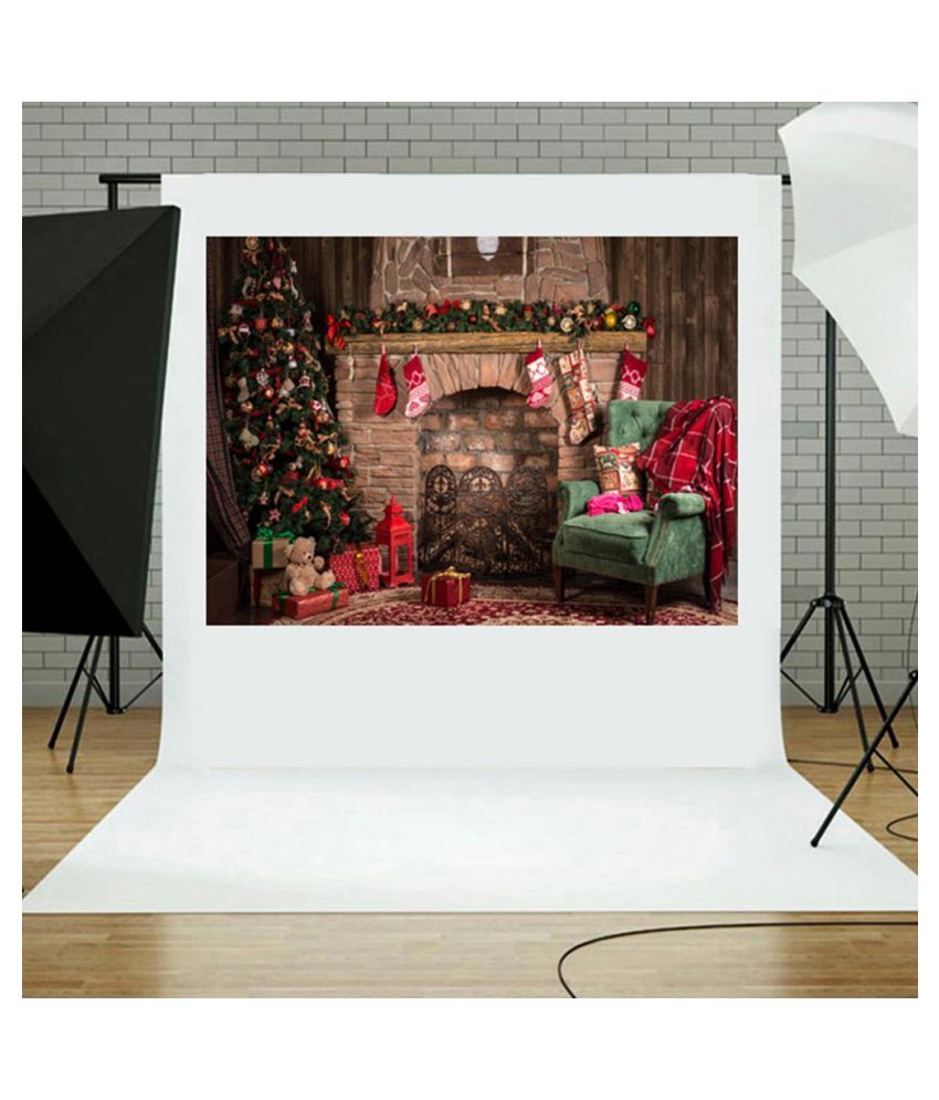 3x5ft Retro Christmas Fireplace Studio Photo Backdrop Photography