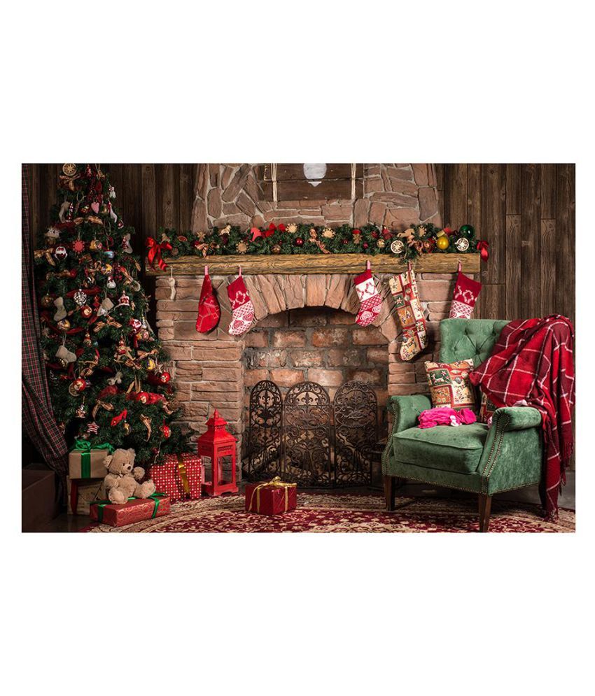 3x5ft Retro Christmas Fireplace Studio Photo Backdrop Photography