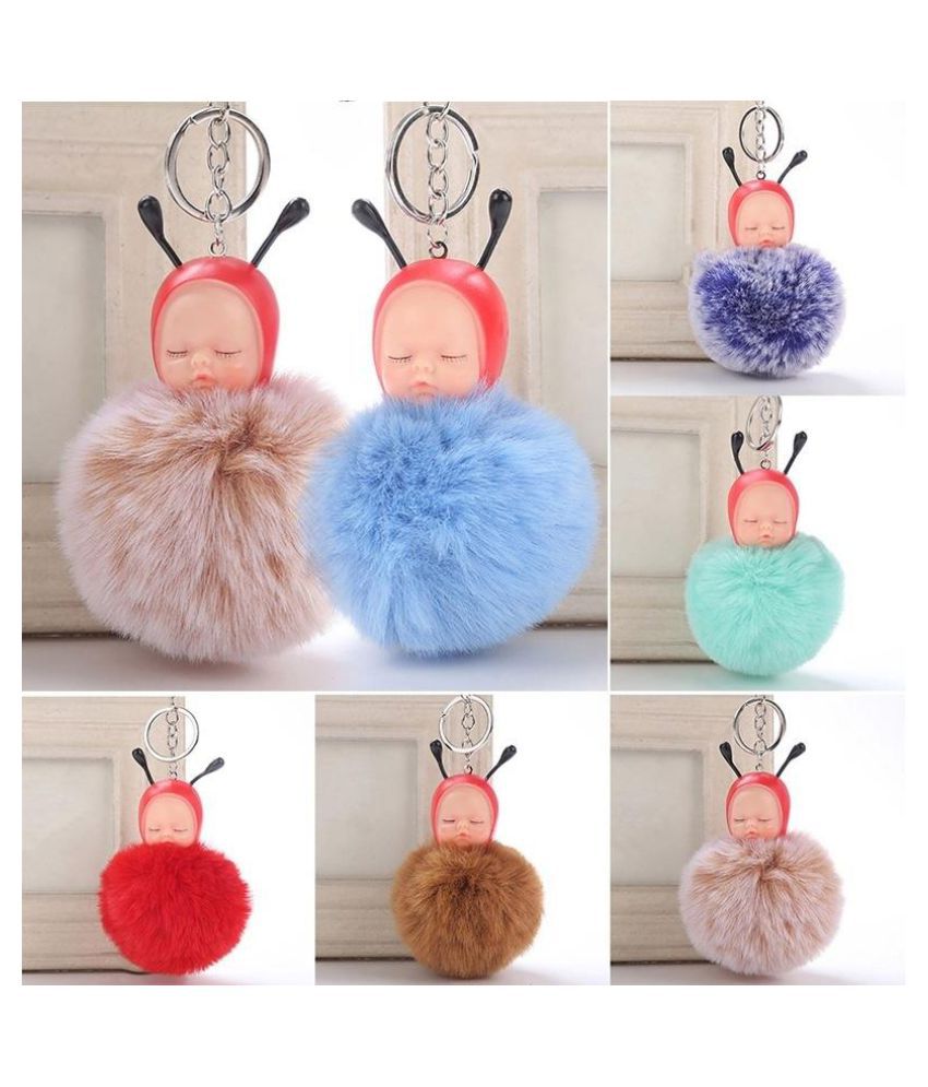 Baby Blue and Pink Rabbit Fur Necklace
