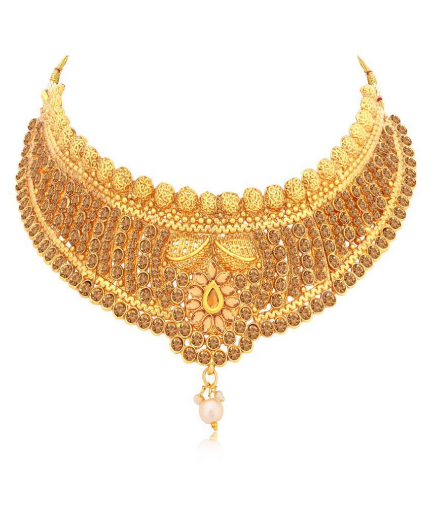 Sukkhi Alloy Yellow Choker Traditional 18kt Gold Plated Necklaces Set 