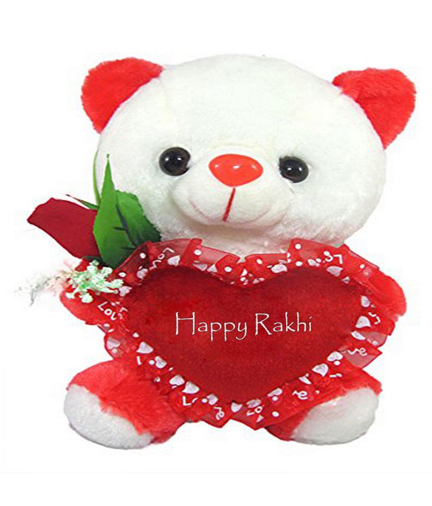     			Tickles Cute Teddy with Rakhi Wishes Heart Soft Stuffed Plush Animal for Raksha Bandhan (Color: Red & White Size: 26 cm )