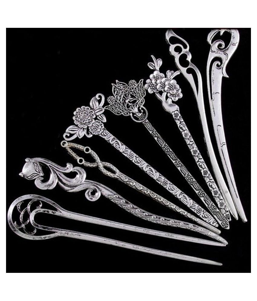 Vintage Women Hair Sticks Pins Silver Alloy Geometric Headbands