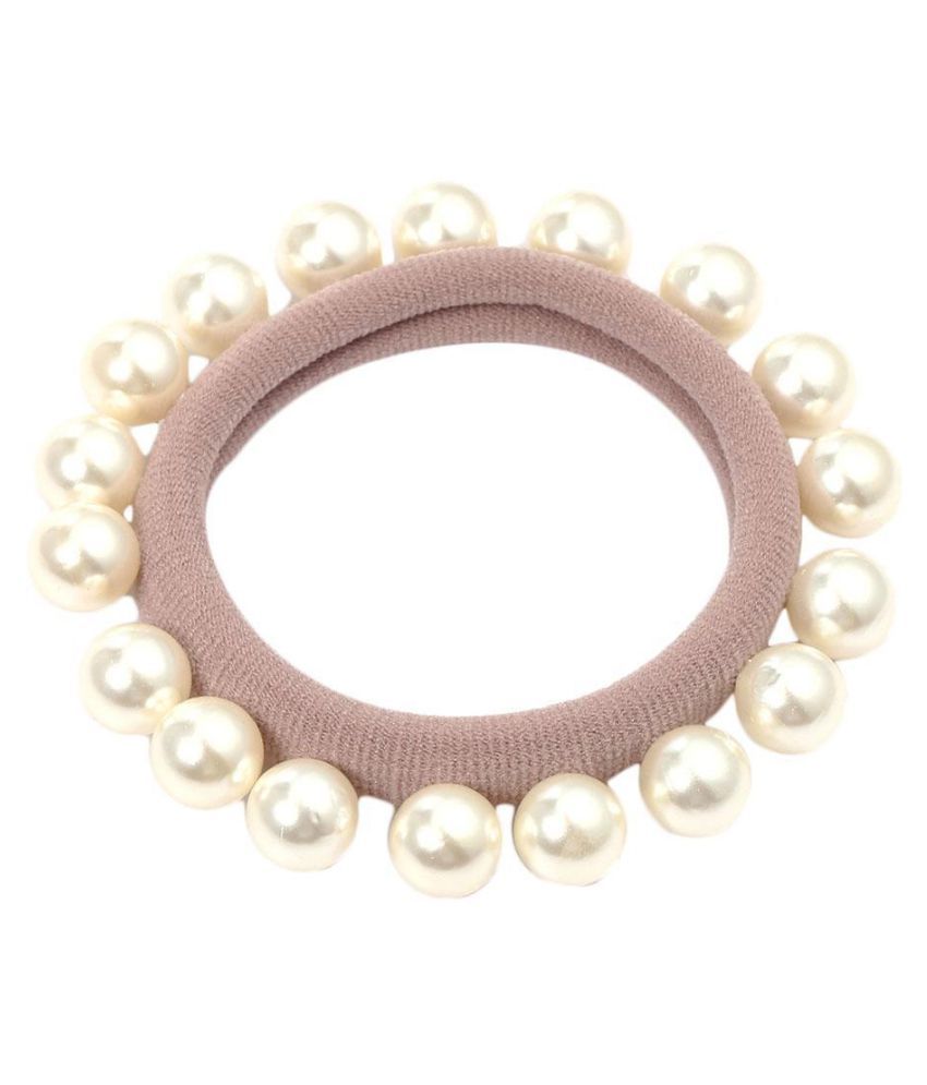 Women Fashion Faux Pearl Elastic Hair Ties Band Ponytail Holders