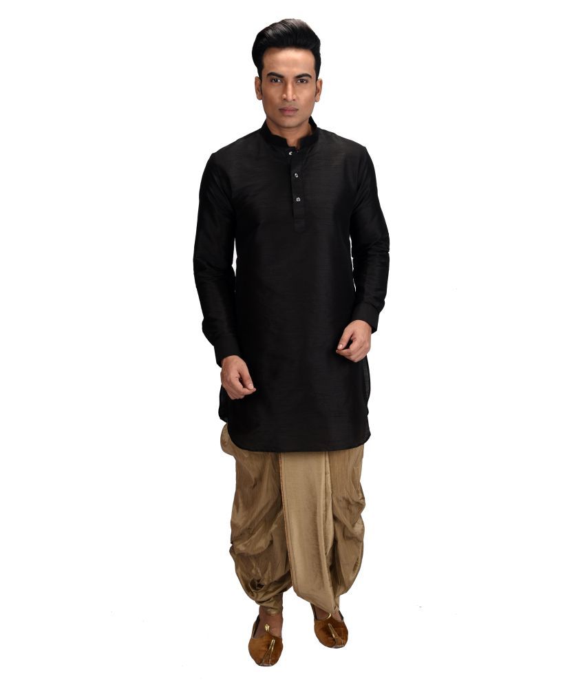     			Deyann Black Silk Blend Dhoti Kurta Set