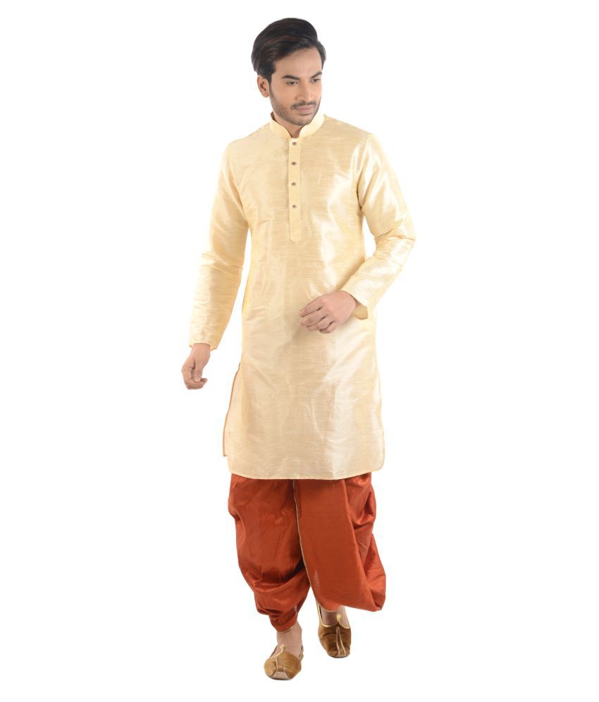     			Deyann Brown Silk Blend Dhoti Kurta Set