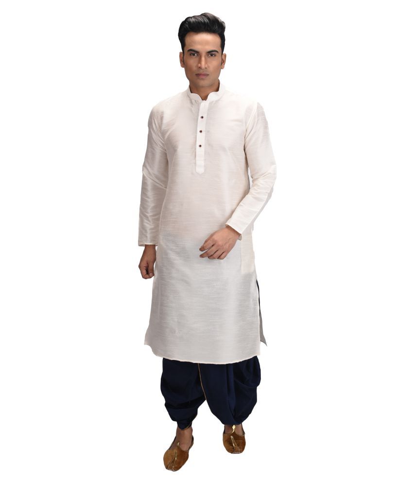     			Deyann White Silk Blend Dhoti Kurta Set