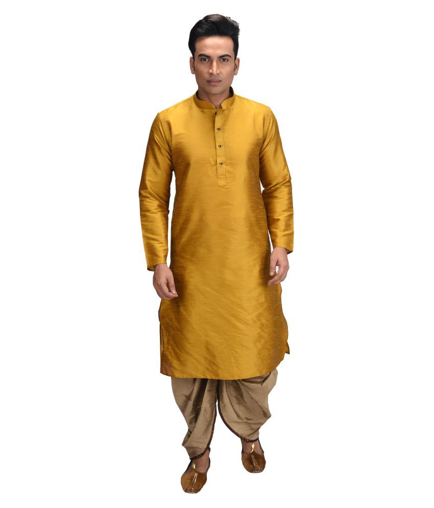     			Deyann Yellow Silk Blend Dhoti Kurta Set