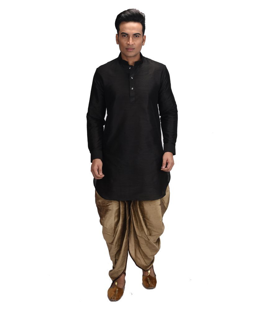     			Deyann Black Silk Blend Dhoti Kurta Set