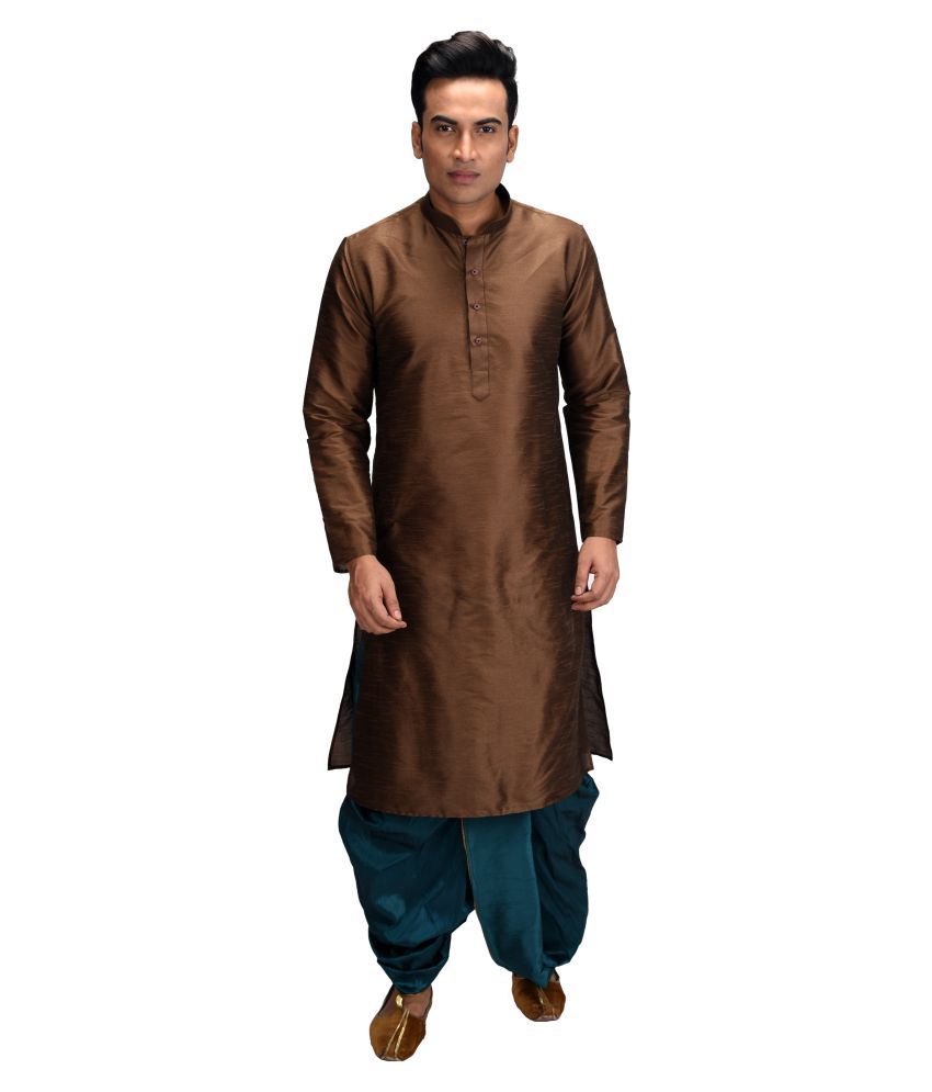     			Deyann Brown Silk Blend Dhoti Kurta Set