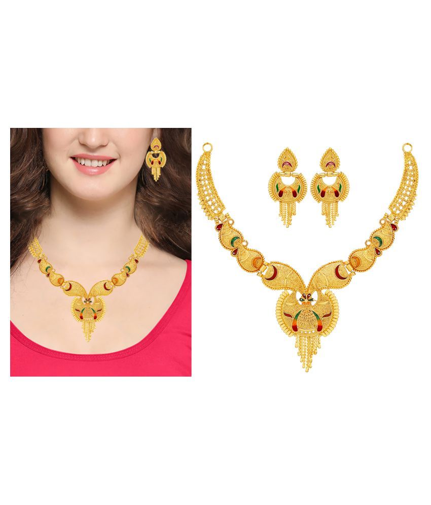 Buy Mansiyaorange Alloy Multi Color Long Haram Traditional Gold Plated Necklace Set Of 2 Online 