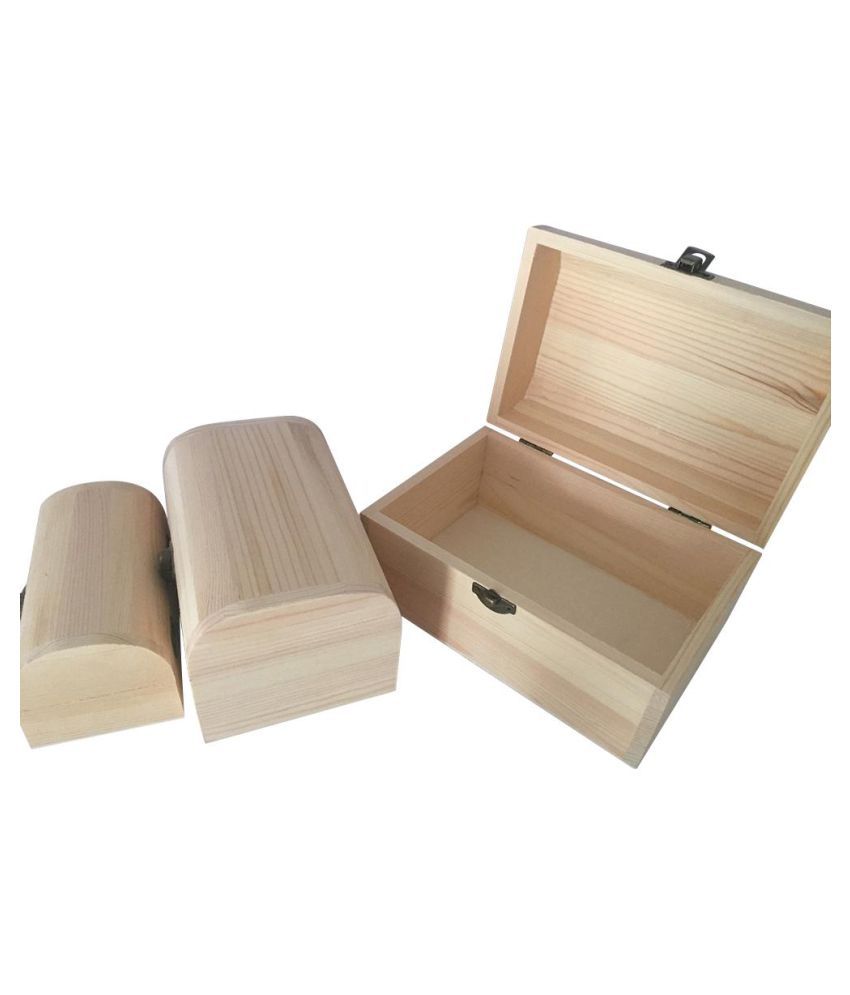 3x Plain Wooden Pirate Treasure Chest Wood Jewellery Storage Art Craft Box Boxes 
