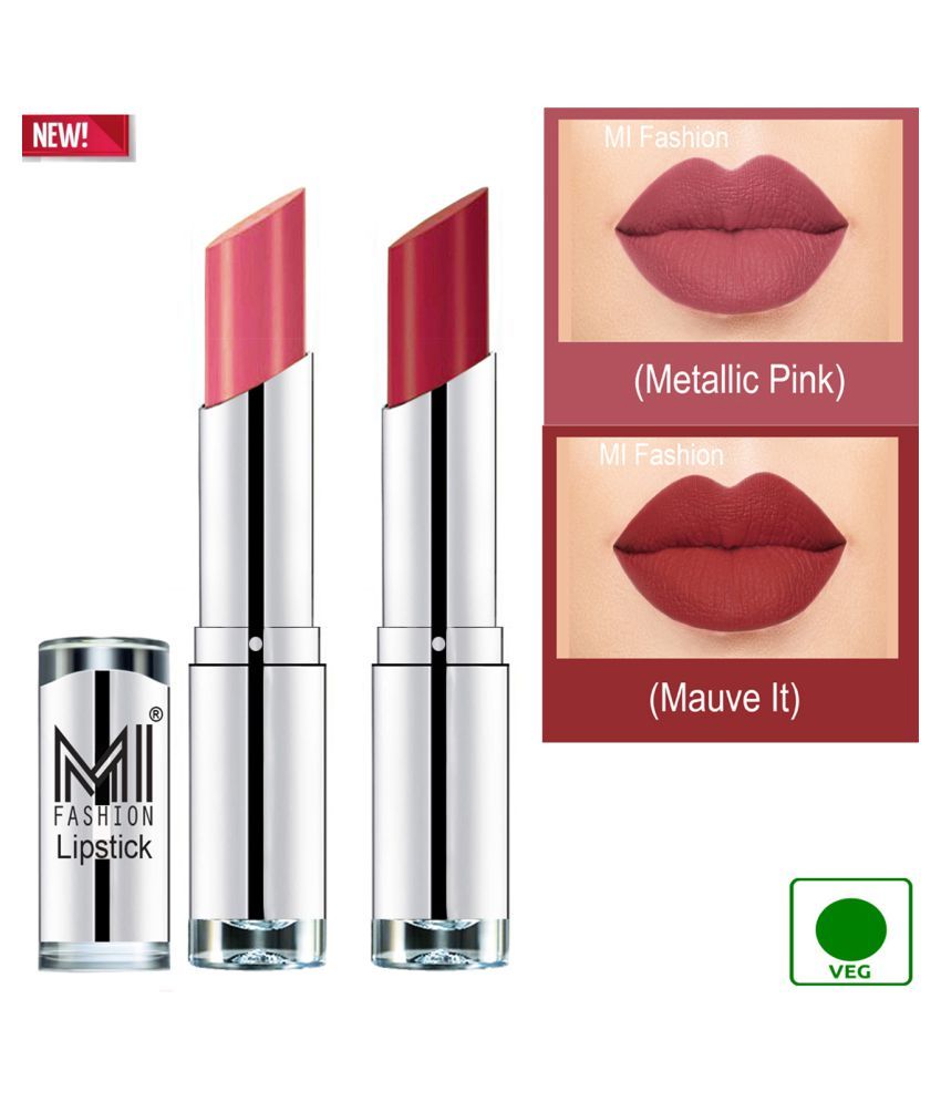     			MI FASHION 100% Veg Soft Matte Long Stay Lipstick Combo Pink,Mauve Multi Pack of 2 7 g