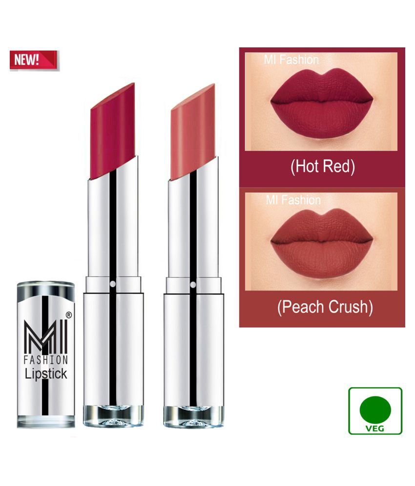     			MI FASHION 100% Veg Soft Matte Long Stay Lipstick Combo Red,Peach Multi Pack of 2 7 g