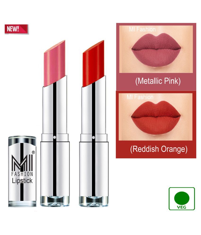     			MI FASHION 100% Veg Soft Matte Long Stay Lipstick Combo Pink,Orange Multi Pack of 2 7 g