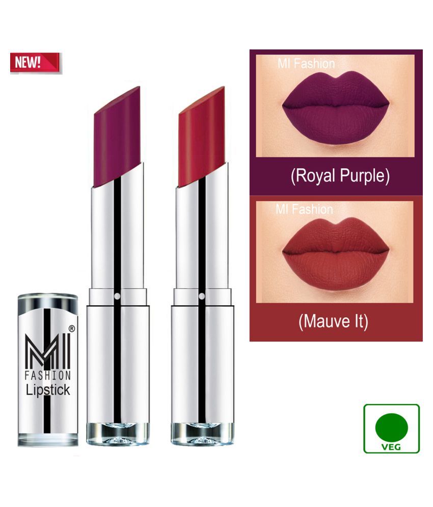     			MI FASHION 100% Veg Soft Matte Long Stay Lipstick Combo Purple,Mauve Multi Pack of 2 7 g