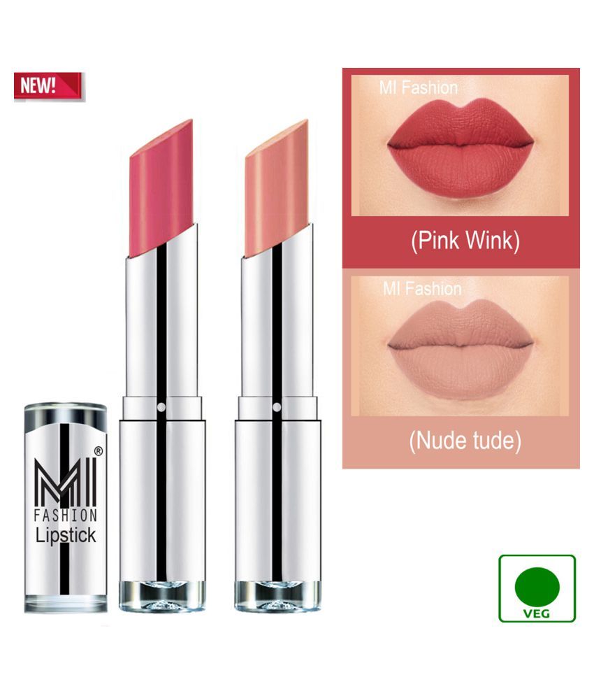     			MI FASHION 100% Veg Soft Matte Long Stay Lipstick Combo Pink,Nude Multi Pack of 2 7 g