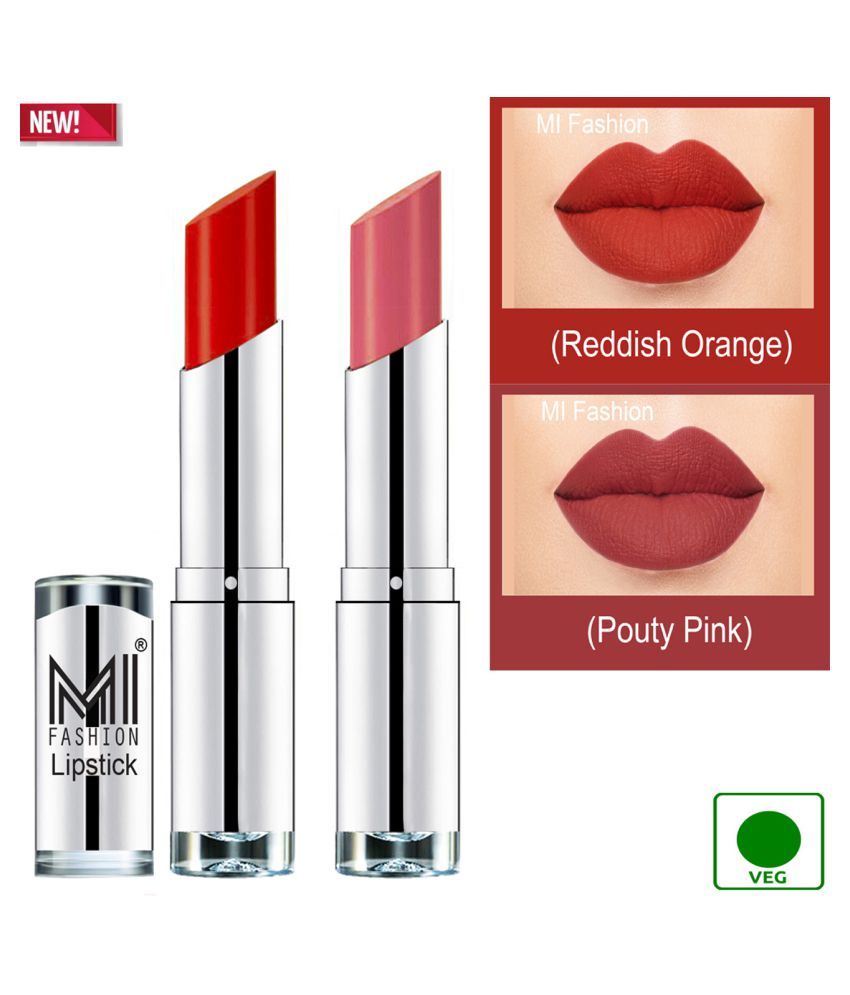     			MI FASHION 100% Veg Soft Matte Long Stay Lipstick Combo Orange,Pink Multi Pack of 2 7 g