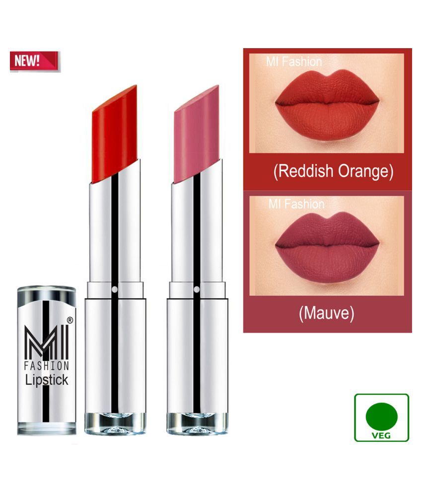     			MI FASHION 100% Veg Soft Matte Long Stay Lipstick Combo Orange,Mauve Multi Pack of 2 7 g