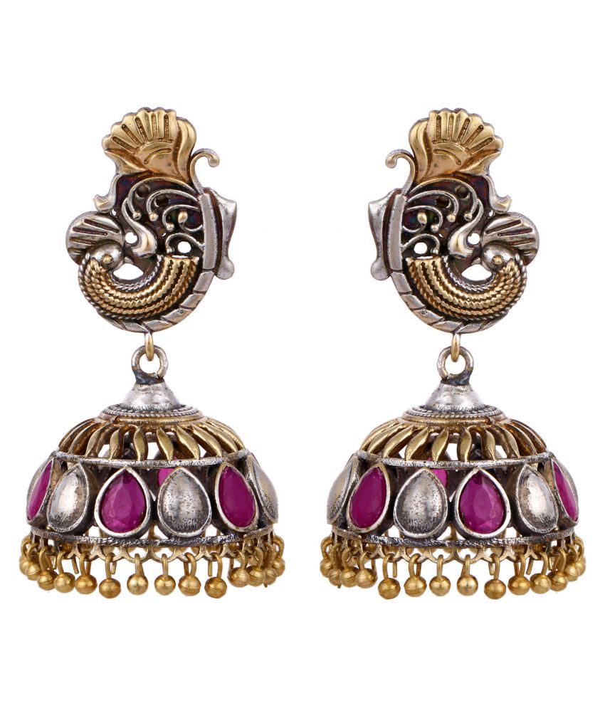 Peora Indian Traditional Dual Stone Silver Plated Peacock Shape Ruby ...