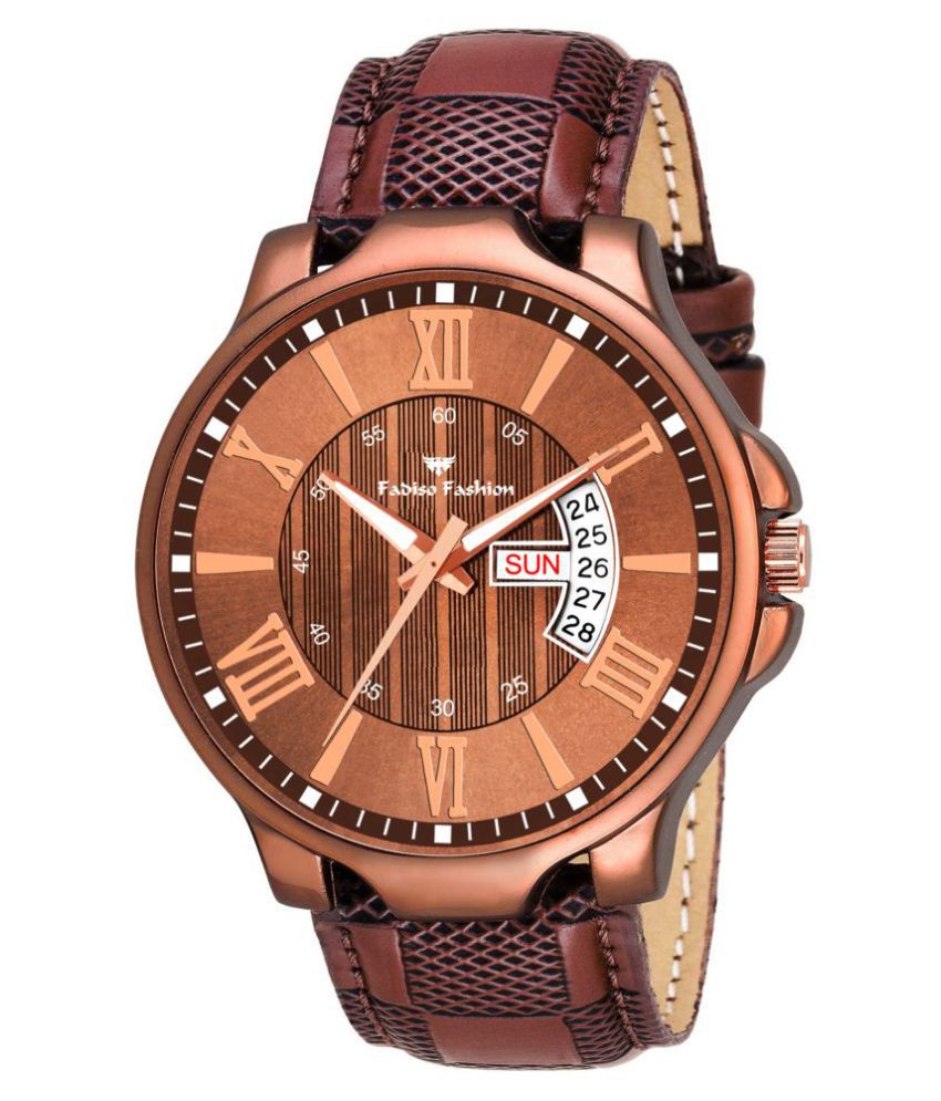 Fadiso Fashion FF6402-BR Brown Leather Analog Men's Watch