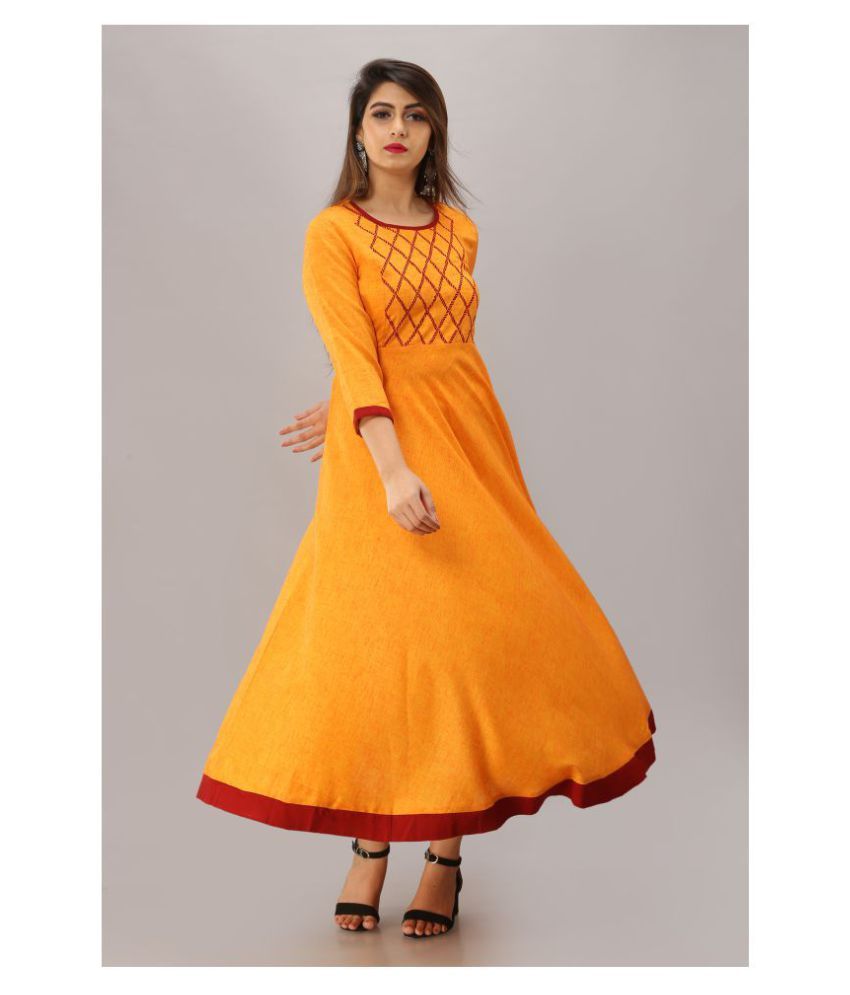 yellow colour anarkali kurti