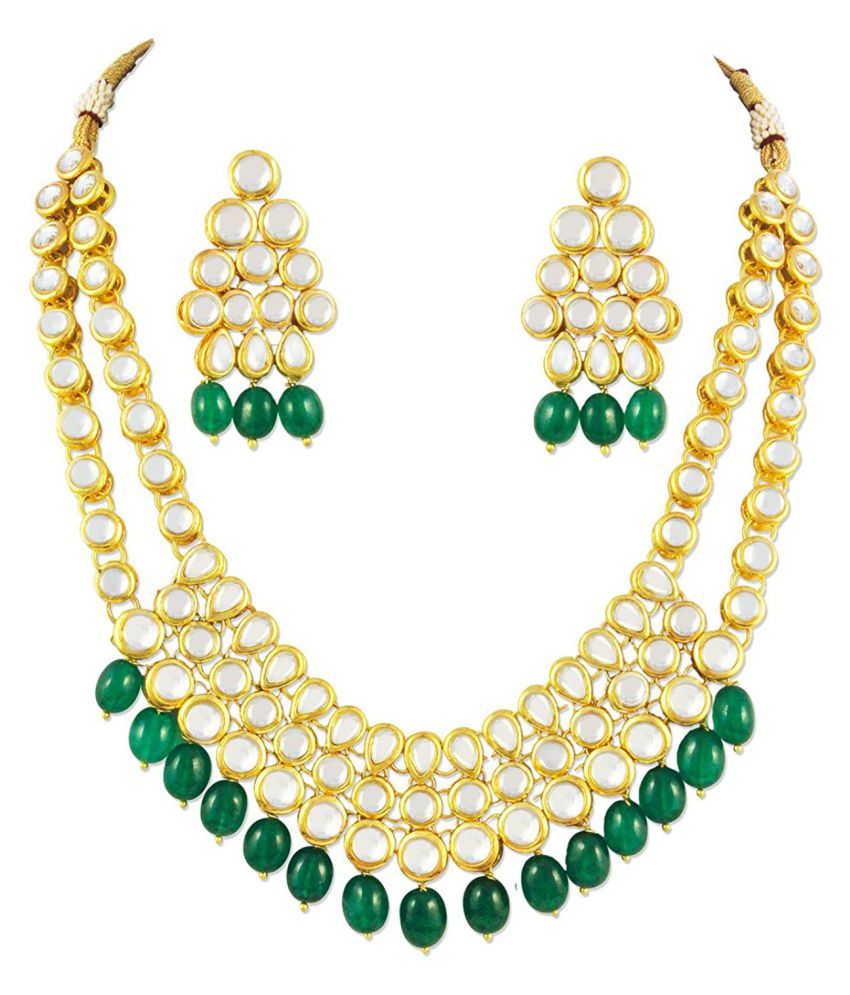 Peora Brass Green Princess Traditional Gold Plated Necklaces Set Buy