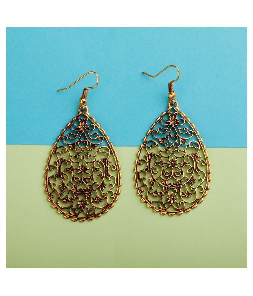     			Silver Shine Lavish Golden Mughal Jali Work Earrings for Women