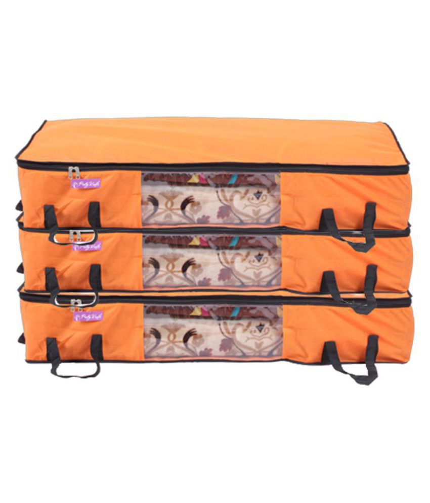     			Prettykrafts Long Underbed Storage Bag, Storage Organizer, Blanket Cover with Side Handles (Set of 3 pcs)