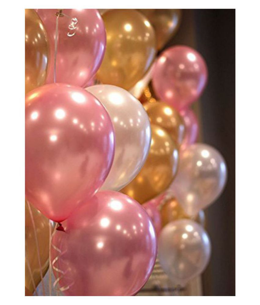     			Birthday Party Metallic Balloon HD Combo Of 3 Colors - Gold, White & Pink (Pack of 50)