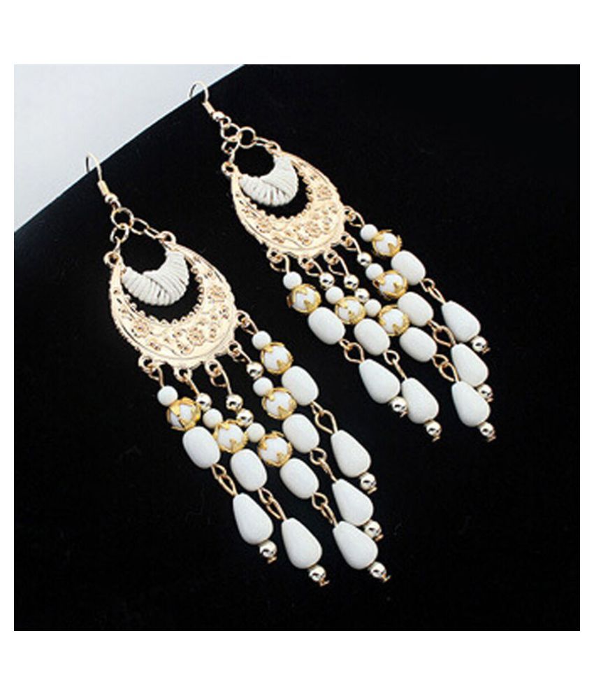 1PC Women Bohemian Fringed Long Section Of Big Beads Pendant Drop Alloy Earrings