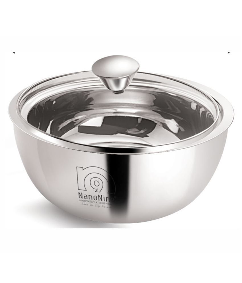     			Nanonine Gravy Pot Stainless Steel Insulated Serving Pot With Glass Lid, Small, 1580 Ml, Silver