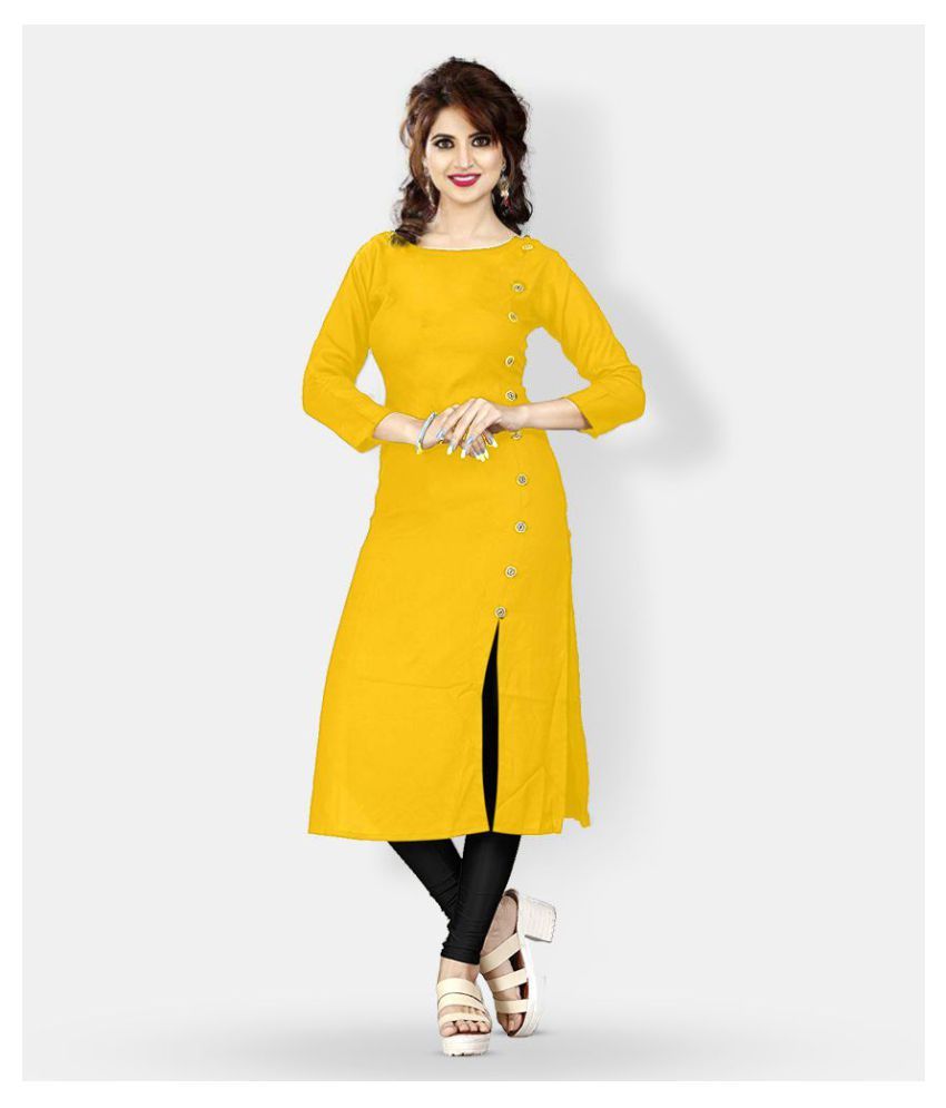     			HF Holyday Fashion Yellow Rayon A-line Kurti