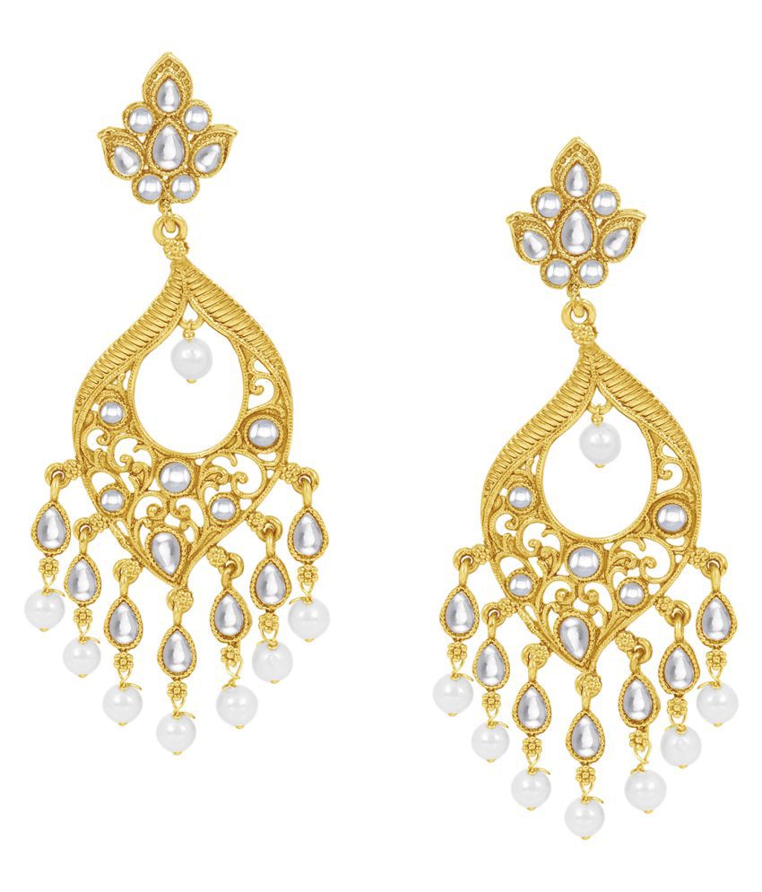     			Spargz Traditional Alloy Gold Plated Kundan & Pearl Dangle Earring For Women