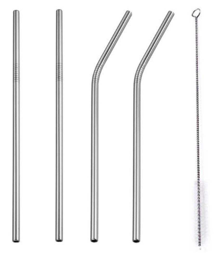     			Extra Long Reusable Stainless Steel Drinking Straws - Set of 5 (2 Straight + 2 Bent + 1 Cleaning Brush)